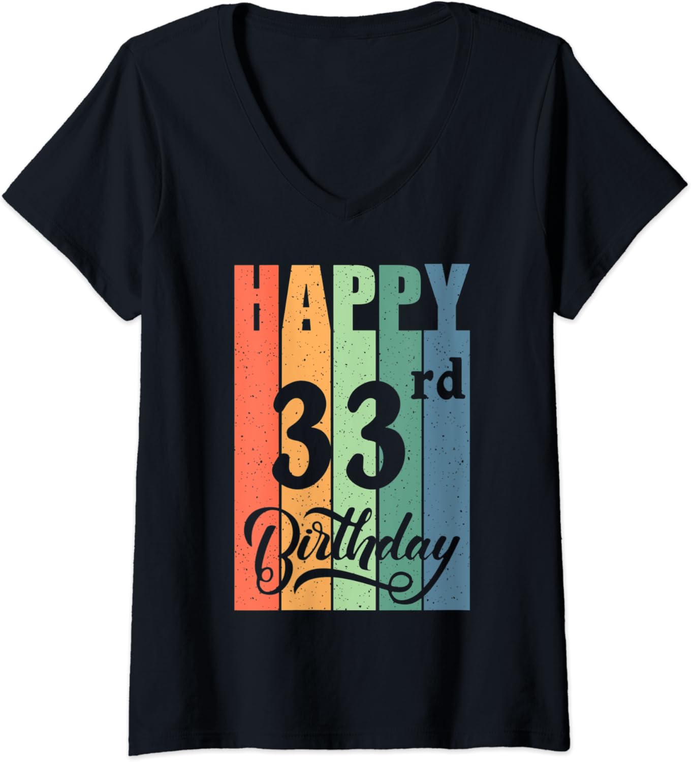 Womens Retro Birthday Gift for 33 Years Old Happy 33rd Birthday VNeck